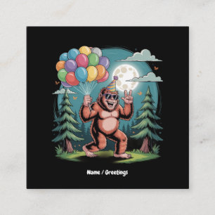 Cartão De Visita Quadrado Balões de Festa de aniversário Bigfoot Engraçado