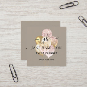 Cartão De Visita Quadrado Balões Glitter Monogramas