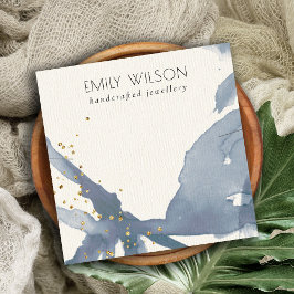 Cartão De Visita Quadrado Banda do Colar Dourado Abstrato Azul Indigo