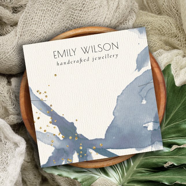 Cartão De Visita Quadrado Banda do Colar Dourado Abstrato Azul Indigo (Criador carregado)