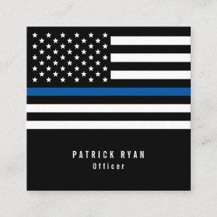 Cartão De Visita Quadrado Bandeira americana do agente da polícia fino de