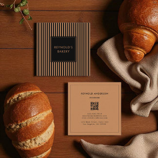 Cartão De Visita Quadrado Banheiro de código QR de faixas pretas minimalista