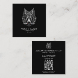 Cartão De Visita Quadrado Barbearia Silver Wolf Profissional Código Qr