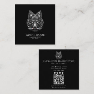 Cartão De Visita Quadrado Barbearia Silver Wolf Profissional Código Qr