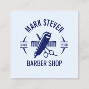 Cartão De Visita Quadrado Barbearia Vintage azul Cabelo elegante