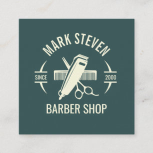 Cartão De Visita Quadrado Barbearia Vintage Grey Hair elegante