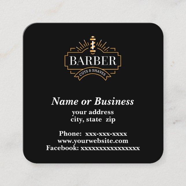 Cartão De Visita Quadrado Barber (Frente)