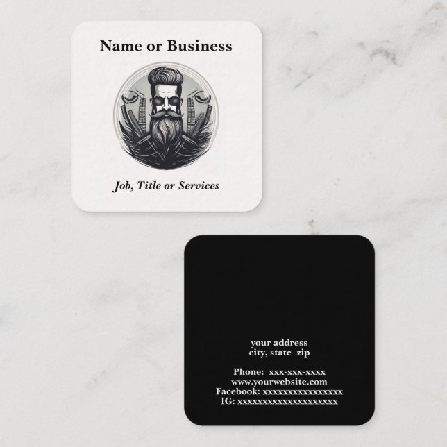Cartão De Visita Quadrado Barber (Frente/Verso)