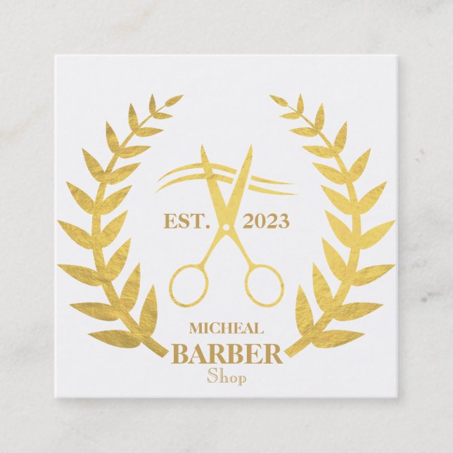 Cartão De Visita Quadrado Barber de Tesoura Simples (Frente)