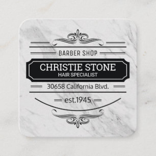 Cartão De Visita Quadrado Barber do Rótulo Retro Clássico do Marble
