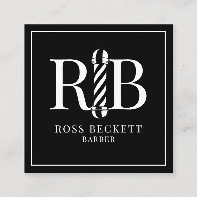 Cartão De Visita Quadrado Barber Polar Barber - Cabelo Preto (Frente)
