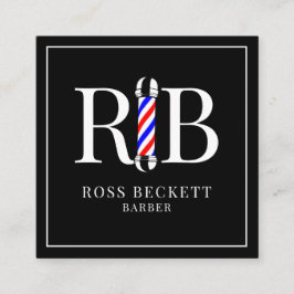 Cartão De Visita Quadrado Barber Polar Barber Hair Stylist Preto