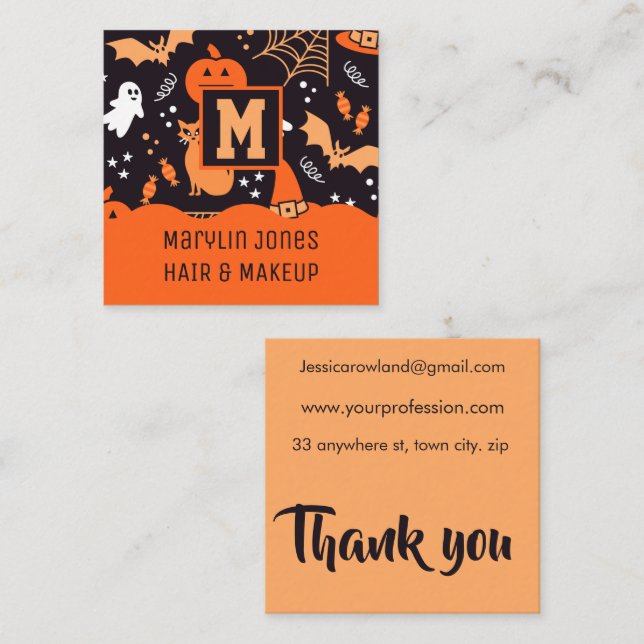 CARTÃO DE VISITA QUADRADO BATATA GATOS E FANTASMA (Frente/Verso)