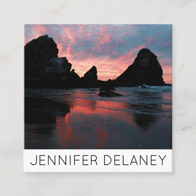 Cartão De Visita Quadrado Beach Sunrise, Oregon Coast Nature Viagem (Frente)