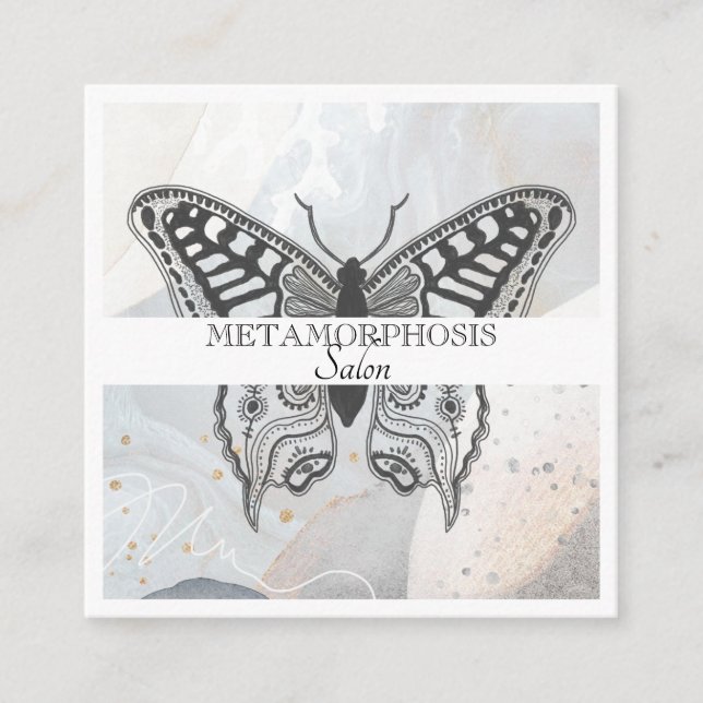 Cartão De Visita Quadrado Beauon Salon Makeup Hair Transformada Borboleta (Frente)