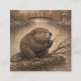 Cartão De Visita Quadrado Beaver Japanese Landscape Card
