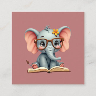 Cartão De Visita Quadrado Bebê Elefante Sábio