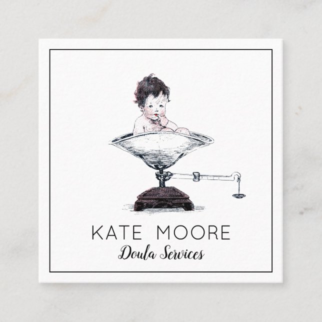 Cartão De Visita Quadrado Bebê Whimsical Em Escala De Parteira Ou Doula (Frente)