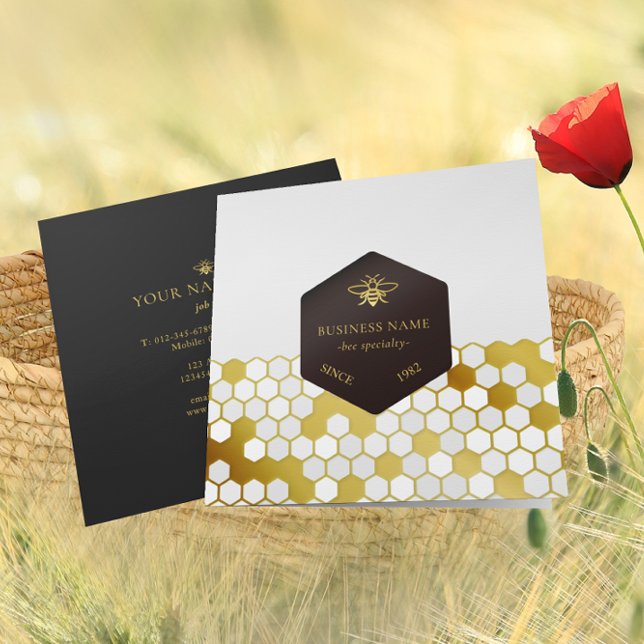 Cartão De Visita Quadrado BeeKeeper Mel Dourado Preto (Criador carregado)