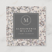 Beige Linen Elegant Floral | Medalhão Monograma