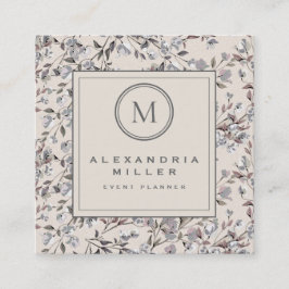 Cartão De Visita Quadrado Beige Linen Elegant Floral | Monograma