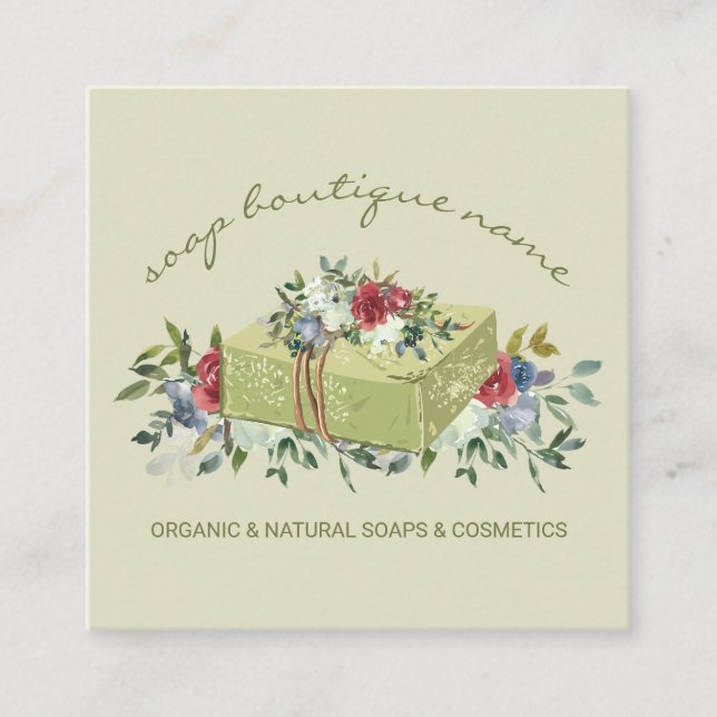 Cartão De Visita Quadrado Beige Soap Boutique Green tradicional (Frente)