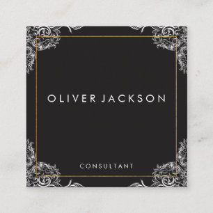 Cartão De Visita Quadrado Beira extravagante do ouro do teste padrão