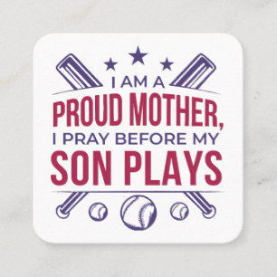 Cartão De Visita Quadrado Beisebol Ordenado Mãe Eu Rezo Antes Que Meu Filho 