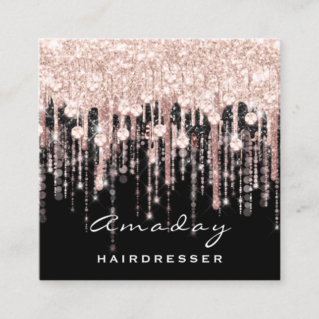 Cartão De Visita Quadrado Bela cabeleireira Makeup Artista Rosa Black Drives (Frente)