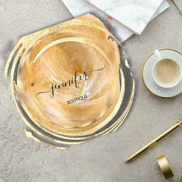 Cartão De Visita Quadrado Bela Orgânica Comprada Código QR Logotipo Dourado 