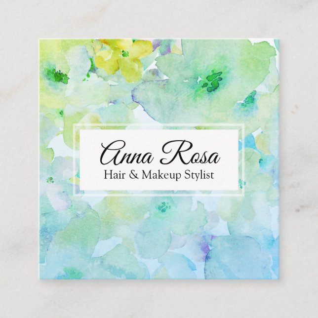 Cartão De Visita Quadrado *~* Beleza Azul de Turquesa Floral Popular Chic (Frente)