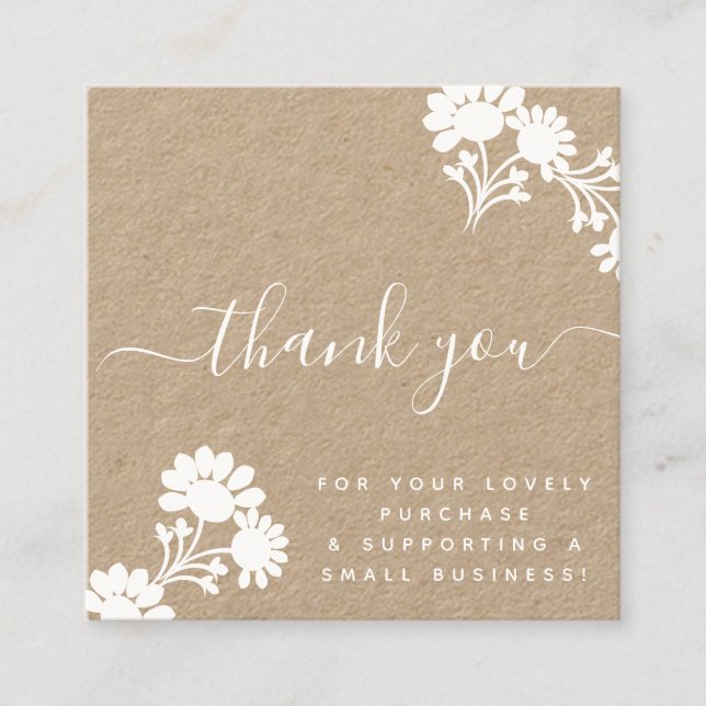 Cartão De Visita Quadrado Beleza Boutique Obrigado Script Kraft (Frente)