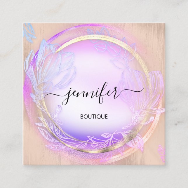 Cartão De Visita Quadrado Beleza do Compro profissional Floral Verde QRCode (Frente)