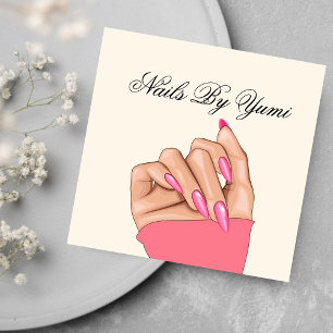 Cartão De Visita Quadrado Beleza Manicurista de Nail Rosa Única