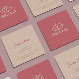 Cartão De Visita Quadrado Beleza Minimalista Rosa Poeirento Creme