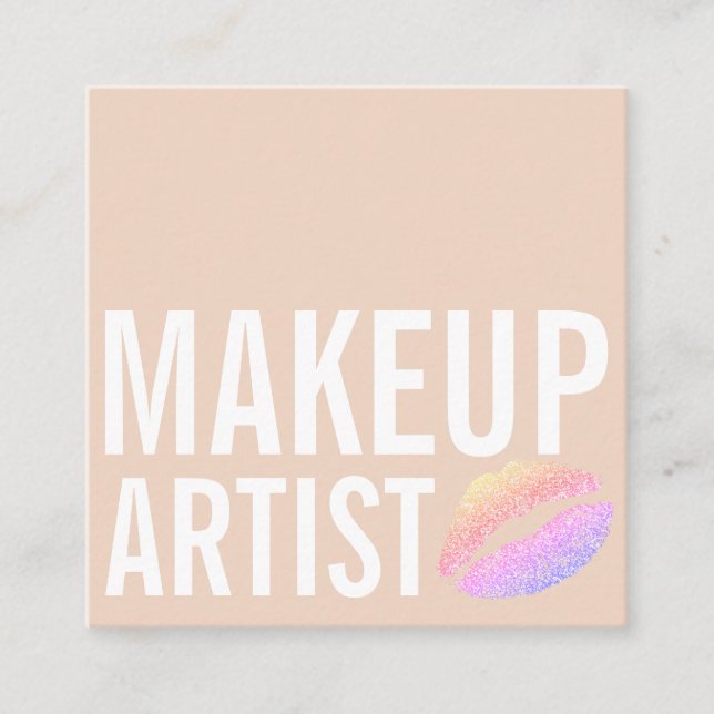 Cartão De Visita Quadrado Beleza moderna da maquiagem bege (Frente)