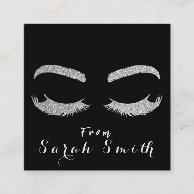 Cartão De Visita Quadrado Beleza Salon Lash Metal Silver Rosa Lash (Frente)
