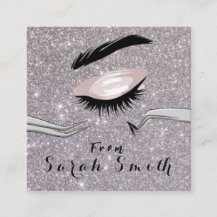 Cartão De Visita Quadrado Beleza Salon Lash Metal Silver Rosa Lash