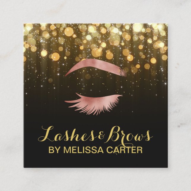 Cartão De Visita Quadrado Beleza Salon Makeup Artist Brows Lash Extensions (Frente)