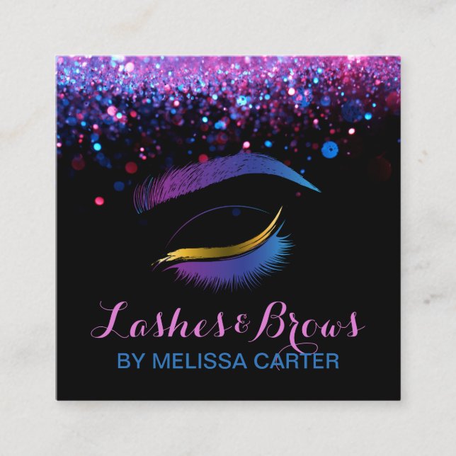 Cartão De Visita Quadrado Beleza Salon Makeup Artist Brows Lash Extensions (Frente)