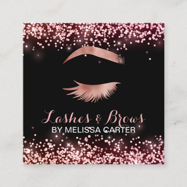 Cartão De Visita Quadrado Beleza Salon Makeup Artist Brows Lash Extensions (Frente)