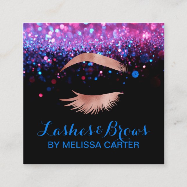 Cartão De Visita Quadrado Beleza Salon Makeup Artist Brows Lash Extensions (Frente)