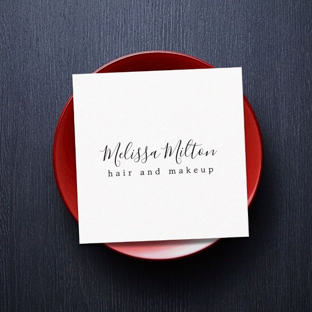 Cartão De Visita Quadrado Beleza Simples de Maquiagem de Cabelo Branco Preto (Criador carregado)