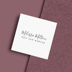 Cartão De Visita Quadrado Beleza Simples de Maquiagem de Cabelo Branco Preto