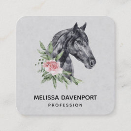 Cartão De Visita Quadrado Belo Retrato de Cabeça de Cavalo Aquarela