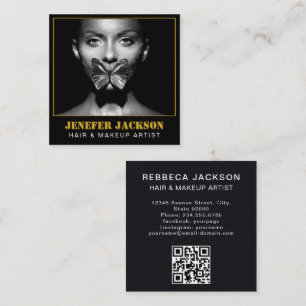 Cartão De Visita Quadrado belo texto fotógrafo moderno código QR preto