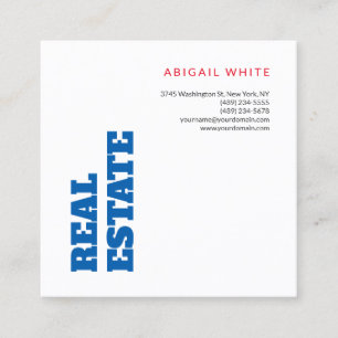 Cartão De Visita Quadrado Bens imobiliários brancos azuis modernos