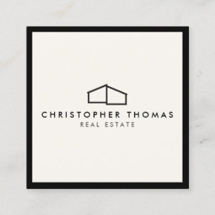 Cartão De Visita Quadrado Bens imobiliários do logotipo Home moderno, marfi