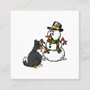 Cartão De Visita Quadrado Bernese Mountain Dog Snowman Natal