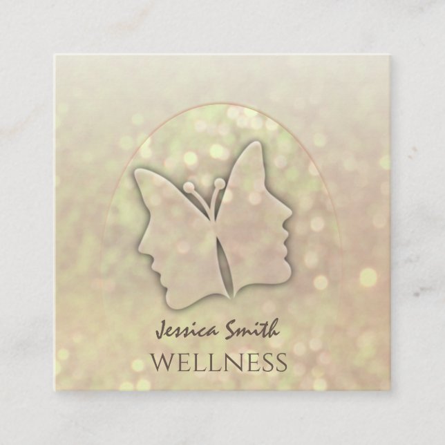 Cartão De Visita Quadrado Bicho elegante, moça elegante encara borboleta (Frente)